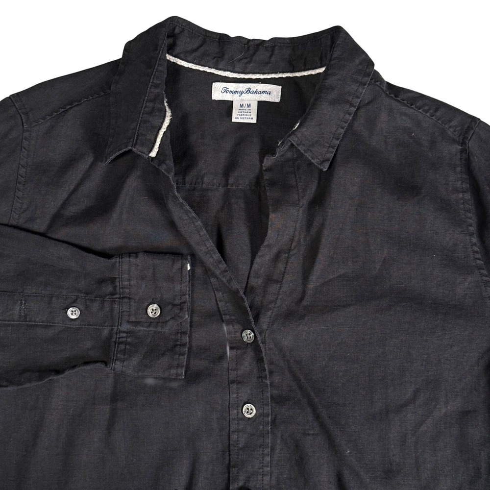Tommy Bahama Coastalina Linen Long Sleeve Shirt Button Up Black Womens M